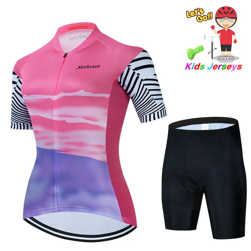 Girl's Cycling Jersey Set Short Sleeves Beathable Quick Dry Bike Tops with 2 Rear Pockets and 19D Gel Pad Short Pants
Girl's Cycling Jersey Set Short Sleeves Beathable Quick Dry Bike Tops with 2 Rear Pockets and 19D Gel Pad Short Pants