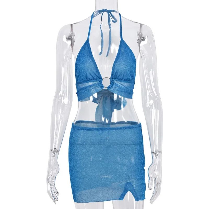 Ladies Sexy Tight 2-Piece Dress Suit Summer Sexy Open Back Umbilical Tie Perspective Bright Silk Skirt Party Dress
Ladies Sexy Tight 2-Piece Dress Suit Summer Sexy Open Back Umbilical Tie Perspective Bright Silk Skirt Party Dress
