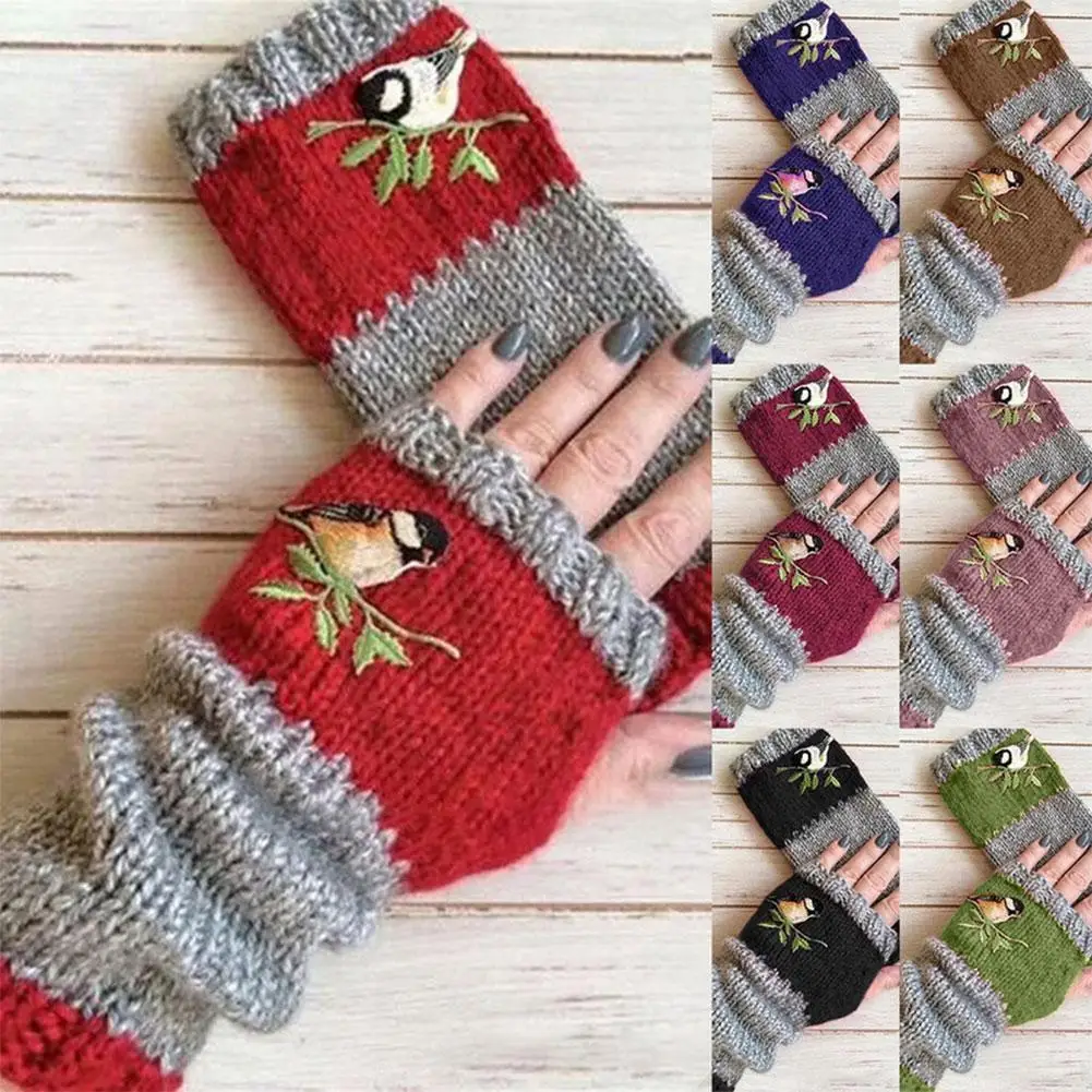 Embroidery Birds Gloves Wool knitting Fingerless Gloves Women Knitted Block Splice Mittens Finger Free Glove for Women Girl C5V6
Embroidery Birds Gloves Wool knitting Fingerless Gloves Women Knitted Block Splice Mittens Finger Free Glove for Women Girl C5V6