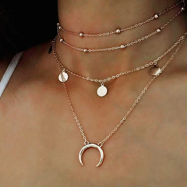 Contracted Sequins Moon Pendants Alloy multi-layer madam necklace Fashionable girl party jewelry gift
Contracted Sequins Moon Pendants Alloy multi-layer madam necklace Fashionable girl party jewelry gift