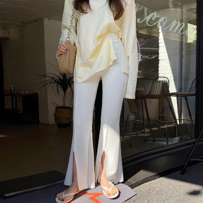 Women Sexy Split Flares Wide Leg Pants Elegant Spring Summer Female Elastic Waist Casual Trousers New Personality Drop Shipping
Women Sexy Split Flares Wide Leg Pants Elegant Spring Summer Female Elastic Waist Casual Trousers New Personality Drop Shipping