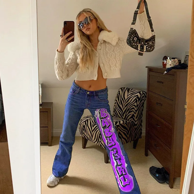 E-Girl Women'S Color-Blocking Jeans Adult Letter Printing High-Waisted Straight Jeans With Pockets 2021 Fall Fashion Personality
E-Girl Women'S Color-Blocking Jeans Adult Letter Printing High-Waisted Straight Jeans With Pockets 2021 Fall Fashion Personality