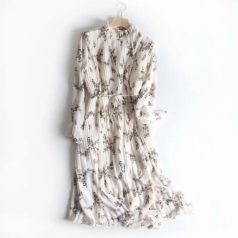 Spring Stand Collar Floral Print Women Dress Lace Up Female Pleated Dress Summer Party Midi Chiffon 2021 Vestidos Femme
Spring Stand Collar Floral Print Women Dress Lace Up Female Pleated Dress Summer Party Midi Chiffon 2021 Vestidos Femme