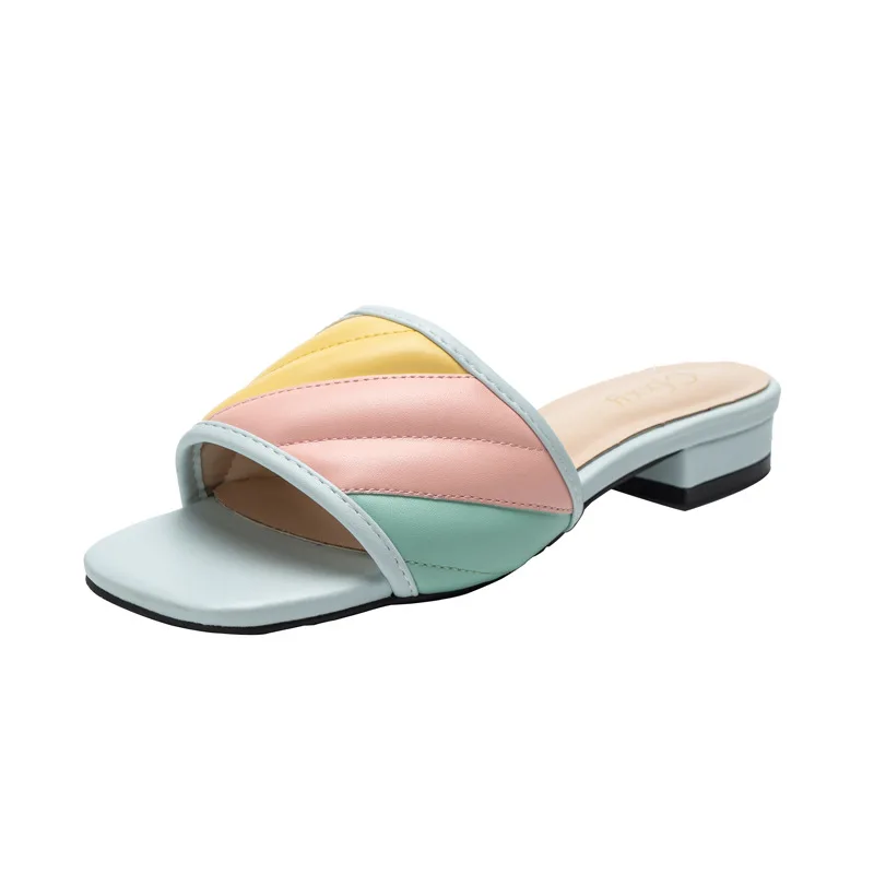 New Style PU Square Head Color Matching Thick Heel Women Slippers Fashion Three-color Low Heel Sandals Women
New Style PU Square Head Color Matching Thick Heel Women Slippers Fashion Three-color Low Heel Sandals Women