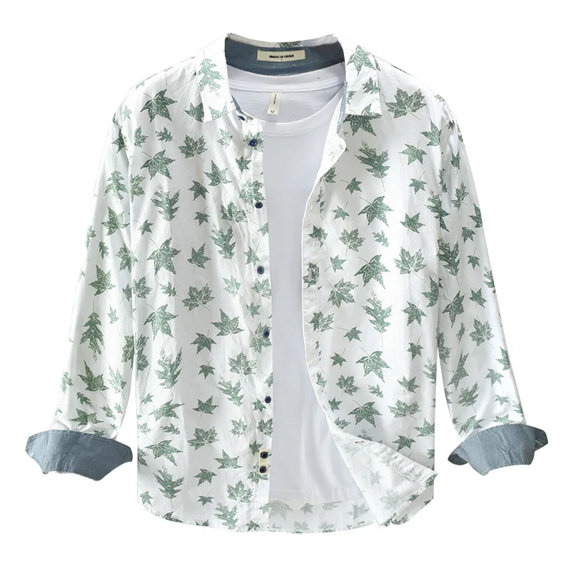 Men Spring Fall New Fashion Maple Leaf Printed Long Sleeve Lapel 100% Cotton Comfortable Thin Shirt Japan Style Casual Tops Male
Men Spring Fall New Fashion Maple Leaf Printed Long Sleeve Lapel 100% Cotton Comfortable Thin Shirt Japan Style Casual Tops Male