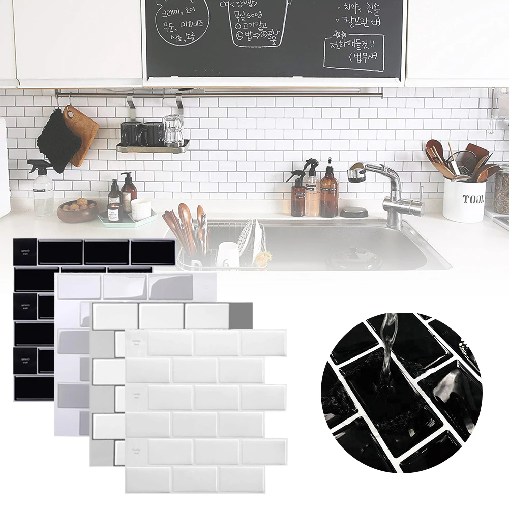 

3D Tile Brick Mosaic Wallpaper Sticker Self Adhesive Kitchen Bathroom Decor Peel Stick Tile for Kitchen Backsplash 30.5cm/12in