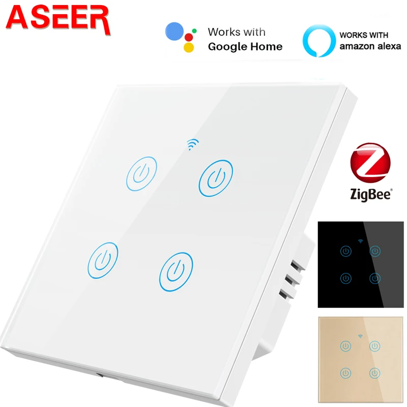 ASEER Smart Zigbee Wall Light Switch 1-2-3-4 Gang EU Type Lamps Interruptor Glass Touch Panel APP Control by Tuya Alexa Google
ASEER Smart Zigbee Wall Light Switch 1-2-3-4 Gang EU Type Lamps Interruptor Glass Touch Panel APP Control by Tuya Alexa Google