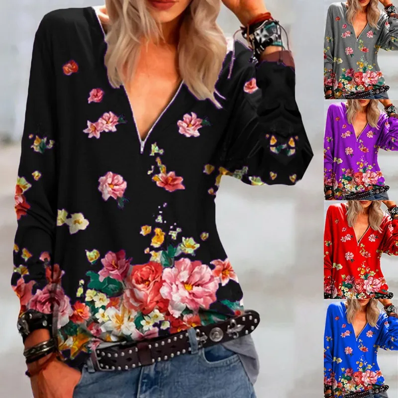 Laamei 2021 Casual Women V Neck Zipper Blouse Shirt Elegant Floral Print Tops Spring Autumn Long Sleeve Loose Blusa Pullover 5XL
Laamei 2021 Casual Women V Neck Zipper Blouse Shirt Elegant Floral Print Tops Spring Autumn Long Sleeve Loose Blusa Pullover 5XL