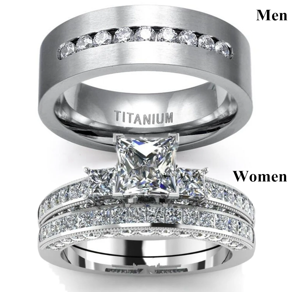Fashion Couple Rings Men's CZ Stainless Steel Ring Women Square Cut Crystal Rhinestones Rings Set Wedding Engagement Jewelry
Fashion Couple Rings Men's CZ Stainless Steel Ring Women Square Cut Crystal Rhinestones Rings Set Wedding Engagement Jewelry