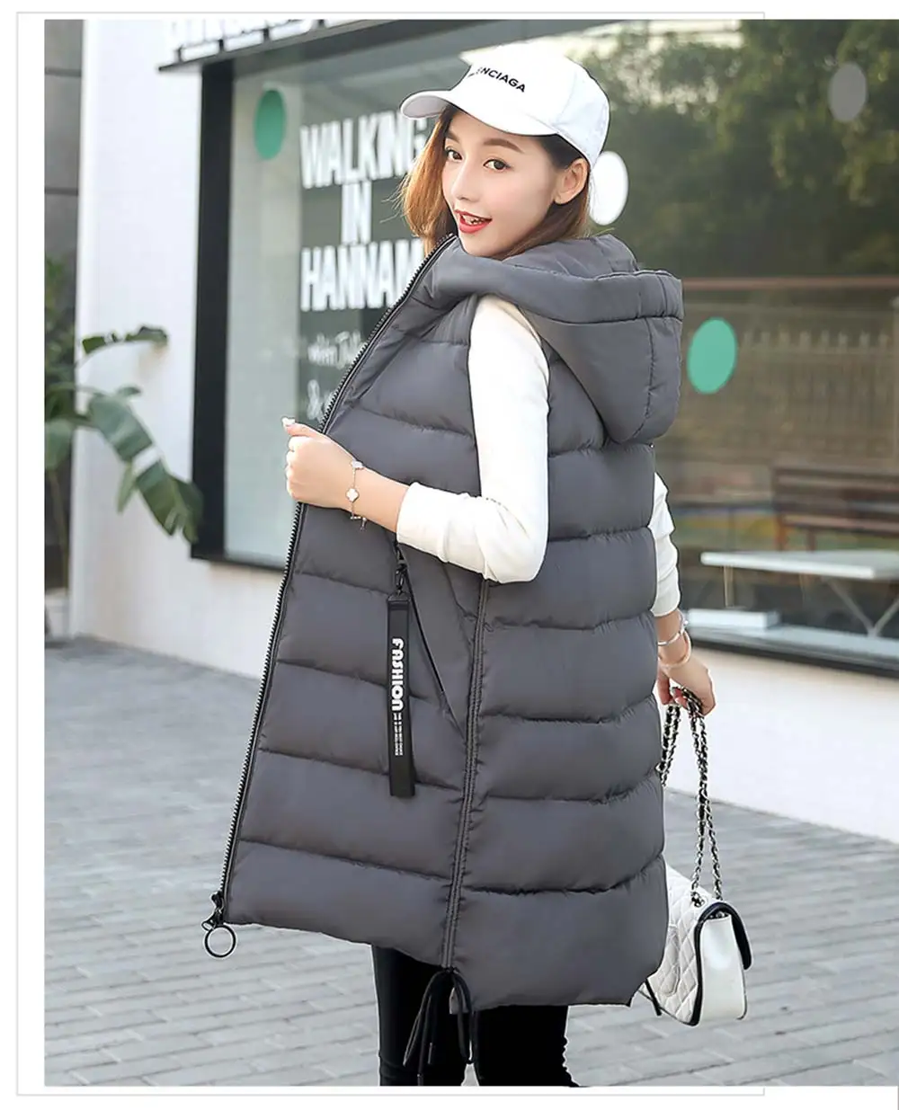 Br 2021 New Brand Winter Women's jacket Windproof Warm Long Cotton Waistcoat Casual Sleeveless hooded femme coat vest | Женская