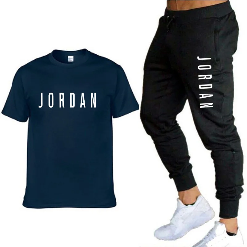 Spring and summer suit solid color Jordan letter printing short-sleeved T-shirt lace-up trousers two-piece couple suit 
Spring and summer suit solid color Jordan letter printing short-sleeved T-shirt lace-up trousers two-piece couple suit