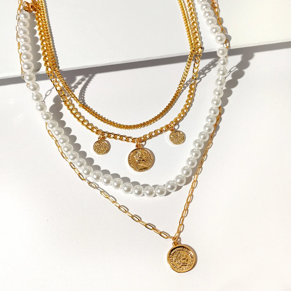 Golden Portrait Coin Imitation Pearl Chain Necklace For Women Multi-layer Metal Clavicle Choker Collar Necklaces Fashion Jewelry
Golden Portrait Coin Imitation Pearl Chain Necklace For Women Multi-layer Metal Clavicle Choker Collar Necklaces Fashion Jewelry