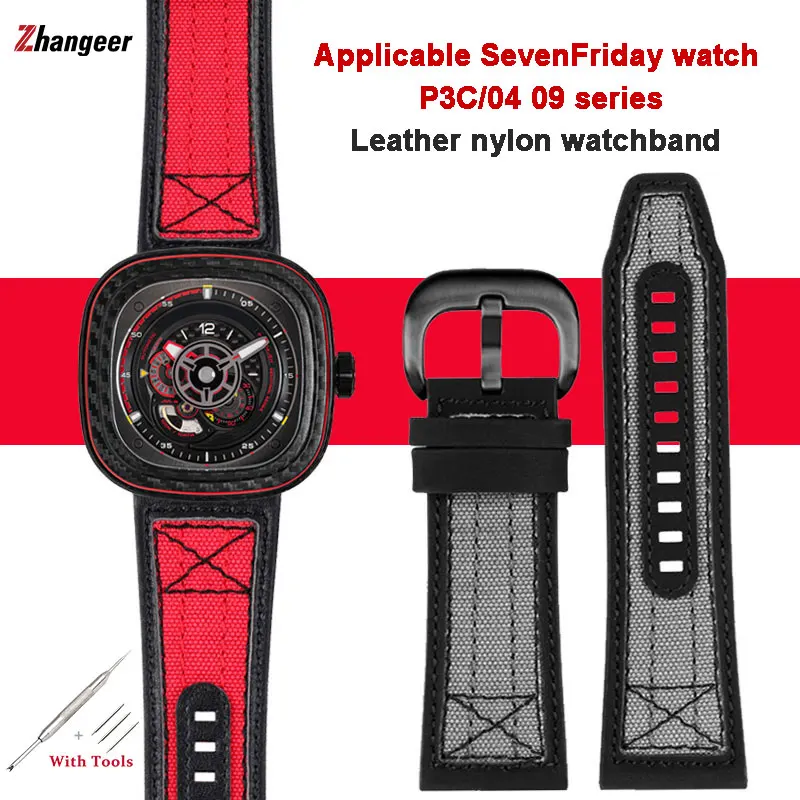 High Quality Canvas Cowhide Leather Watch Band for Sevenfriday P3C/09 04 07 Series Men's 28mm Soft Straps Replacement With Tools
High Quality Canvas Cowhide Leather Watch Band for Sevenfriday P3C/09 04 07 Series Men's 28mm Soft Straps Replacement With Tools