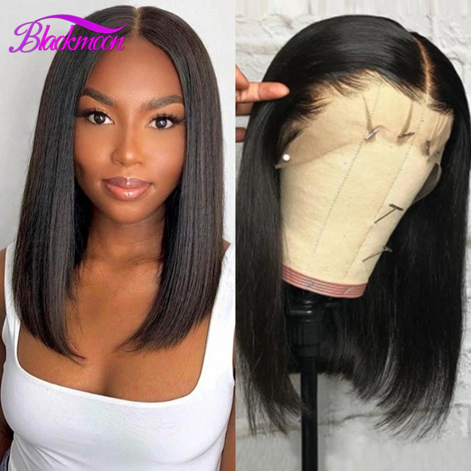 

Malaysian Straight Hair 4x4 Closure Wig Remy 13x1 T Middle Part Short Bob Femme Lace Front Wigs for Women Human Hair 180 Density