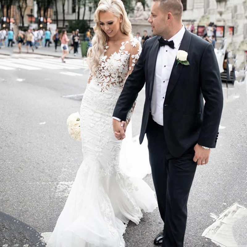 Illusion Long Sleeve Wedding Dresses Mermaid 2021 Luxury Lace AppliqueCountry Bohemian Bridal White Summer Dress Wedding Gown 
Illusion Long Sleeve Wedding Dresses Mermaid 2021 Luxury Lace AppliqueCountry Bohemian Bridal White Summer Dress Wedding Gown