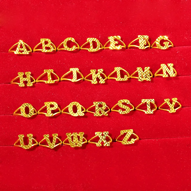 24K Yellow Gold Plated Ring 26 English Alphabet Ring Fashionable Couple Opening Adjustable Ring Banquet Anniversary Gift Jewelry 
24K Yellow Gold Plated Ring 26 English Alphabet Ring Fashionable Couple Opening Adjustable Ring Banquet Anniversary Gift Jewelry