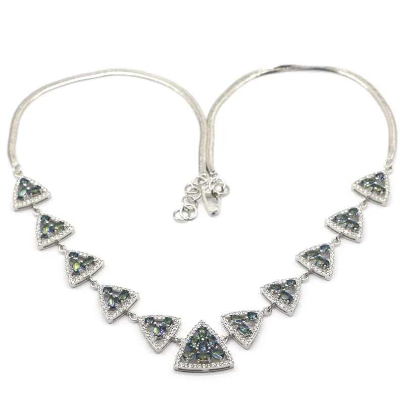 18x18mm Dazzling Trangle Shape Created Fire Rainbow Mystic Topaz CZ Ladies Present Silver Necklace 19.5-20.5inch
18x18mm Dazzling Trangle Shape Created Fire Rainbow Mystic Topaz CZ Ladies Present Silver Necklace 19.5-20.5inch