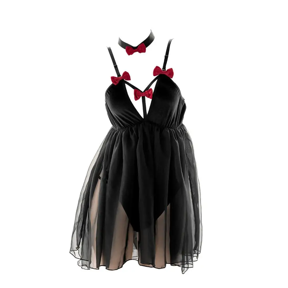 Gothic Retro Cool Girl Suspender Deep V Bodysuit Elastic Velvet Perspective Dress Sexy Women's Cute Bow Uniform Underwear Set
Gothic Retro Cool Girl Suspender Deep V Bodysuit Elastic Velvet Perspective Dress Sexy Women's Cute Bow Uniform Underwear Set