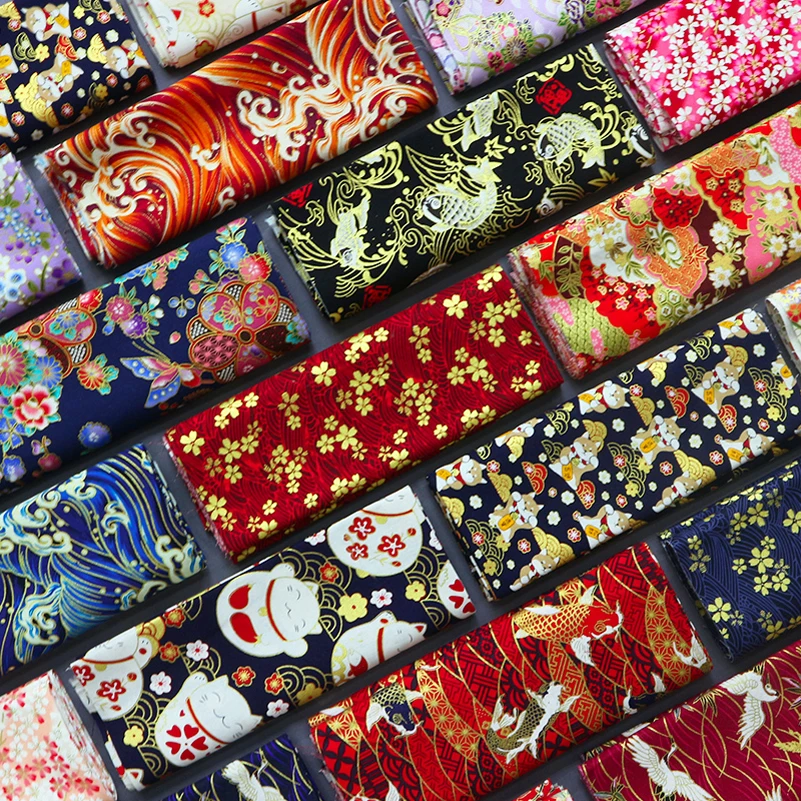 Japanese Style Fabric Bronzing Cotton Gold Powder Cherry Blossom Wave Dragonfly Crane Carp Printing Cloth For DIY Handmade Bags
Japanese Style Fabric Bronzing Cotton Gold Powder Cherry Blossom Wave Dragonfly Crane Carp Printing Cloth For DIY Handmade Bags