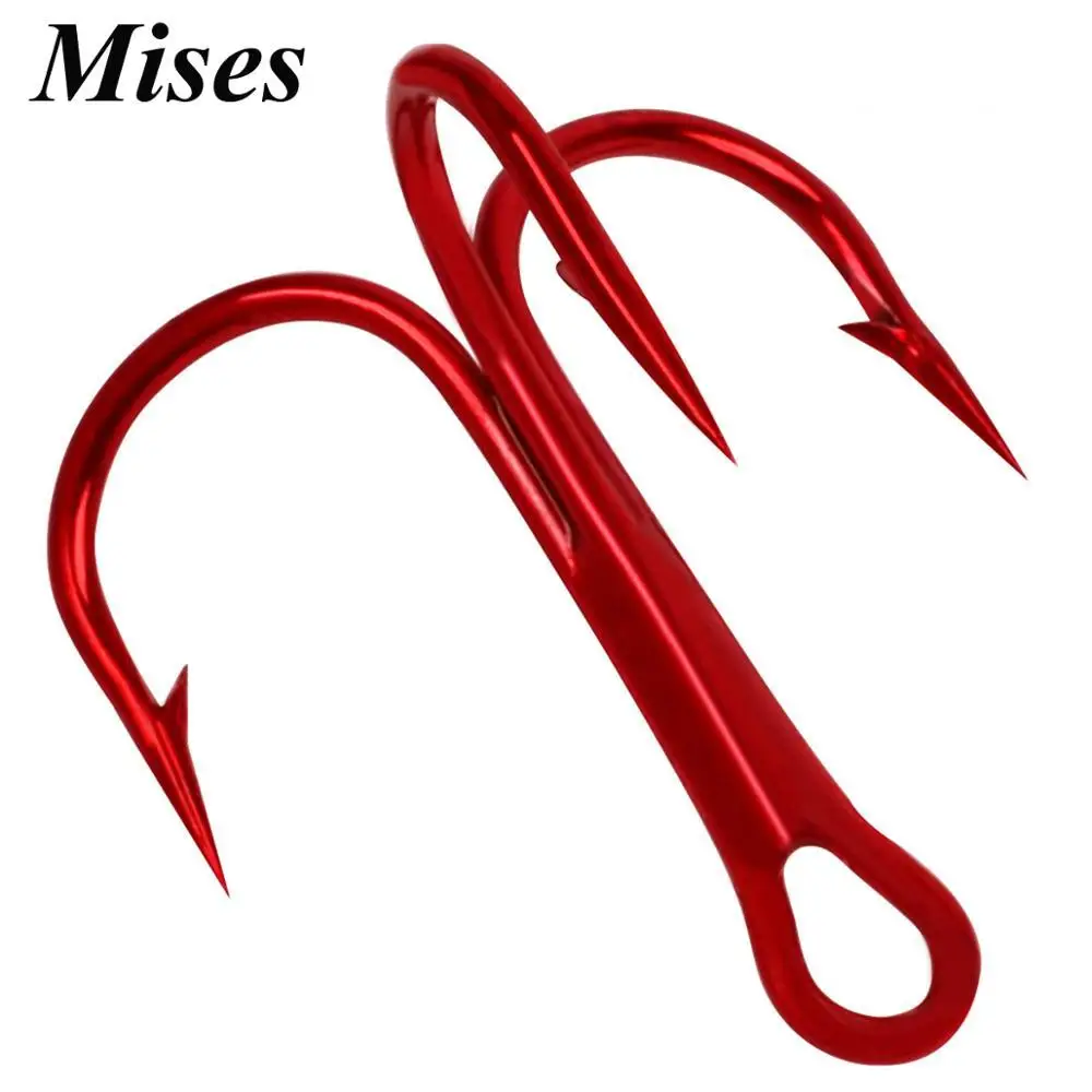 Mises 5/10/20 шт. Красные колючие тройные Крючки 2 # ~ 10 высокоуглеродистая стальная