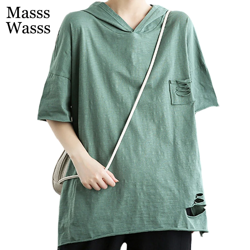 Masss Wasss 2021 New Fashion Summer Tee Women Holes Hooded Loose Tshirts Ladies Casual Short Sleeve Tops Girl Clothes Plus Size
Masss Wasss 2021 New Fashion Summer Tee Women Holes Hooded Loose Tshirts Ladies Casual Short Sleeve Tops Girl Clothes Plus Size