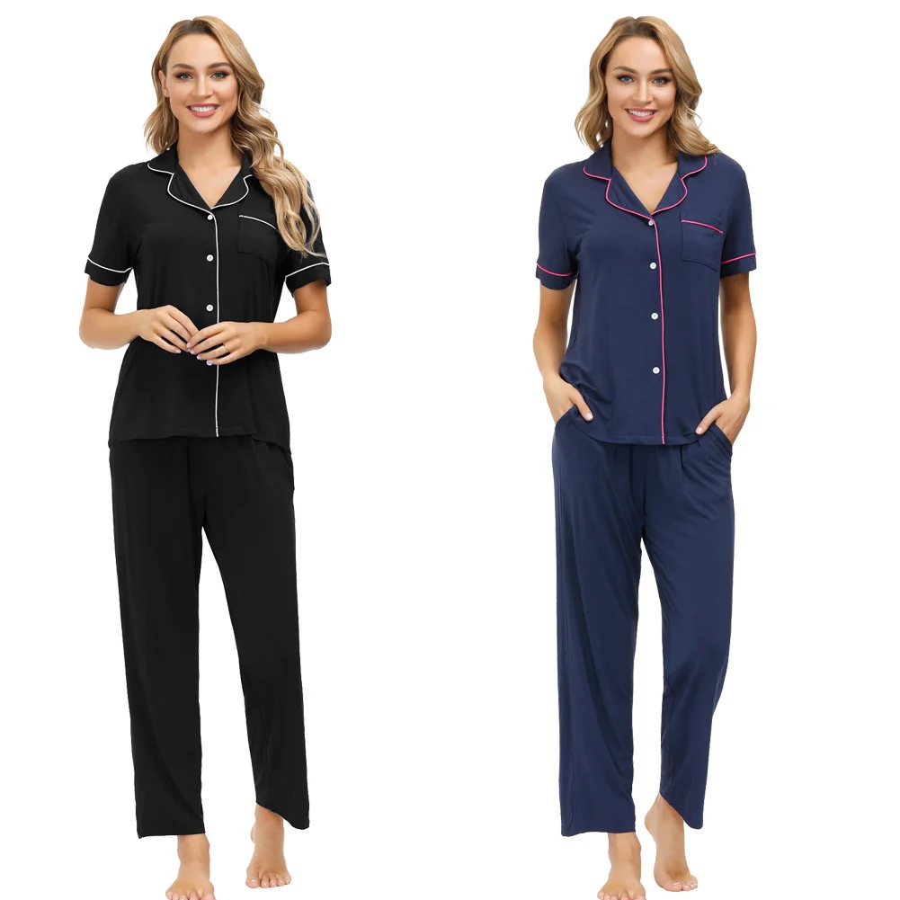 New Summer Cotton Pajamas Sleepwear Short Sleeve Lapel Tops+Full Length Pants For Women Pajama Set Leisure Sleepwear Top
New Summer Cotton Pajamas Sleepwear Short Sleeve Lapel Tops+Full Length Pants For Women Pajama Set Leisure Sleepwear Top