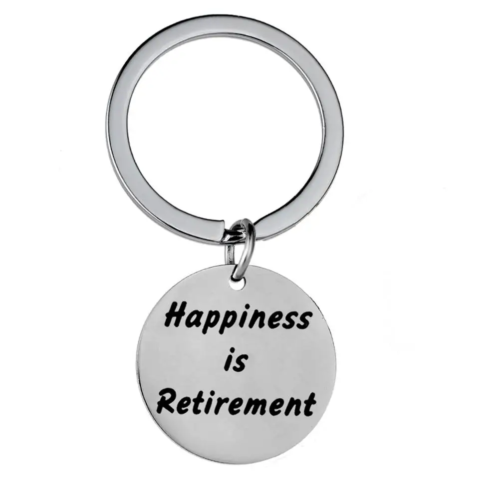 

12PC Happiness Is Retirement Stainless Steel Charm Pendant Keychain Teachers Grandpa Grandma Keyring Retirement Gifts Key Chain