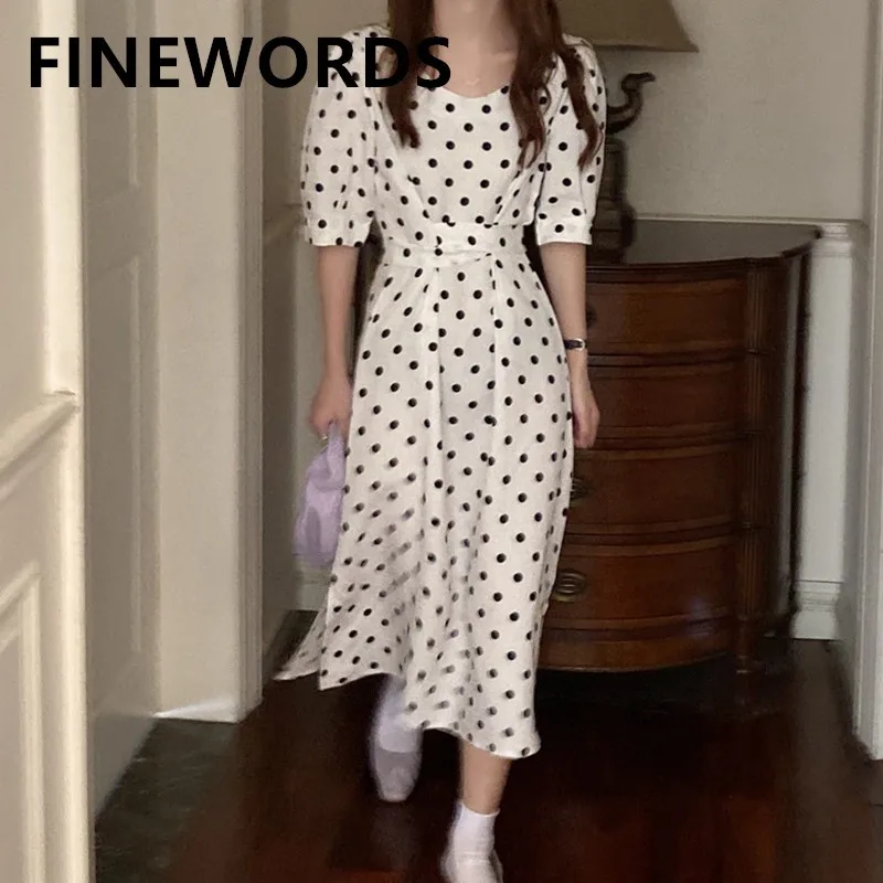 FINEWORDS Vintage Elegant White Polka Dot Dress O Neck Short Sleeve Summer Long Dress Korean Party Slim Kawaii Ladies Dresses
FINEWORDS Vintage Elegant White Polka Dot Dress O Neck Short Sleeve Summer Long Dress Korean Party Slim Kawaii Ladies Dresses