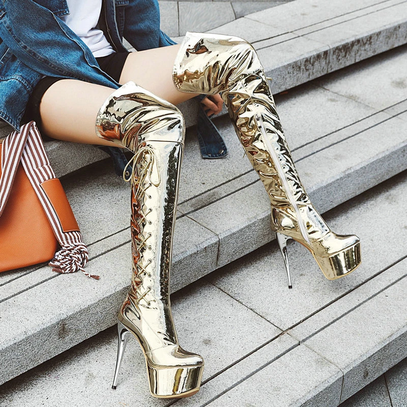 Gold Silver Sexy Thigh High Women Boots Fashion Mirror Patent Leather Stiletto High Heel Platform Ladies Winter Boots Cosplay
Gold Silver Sexy Thigh High Women Boots Fashion Mirror Patent Leather Stiletto High Heel Platform Ladies Winter Boots Cosplay
