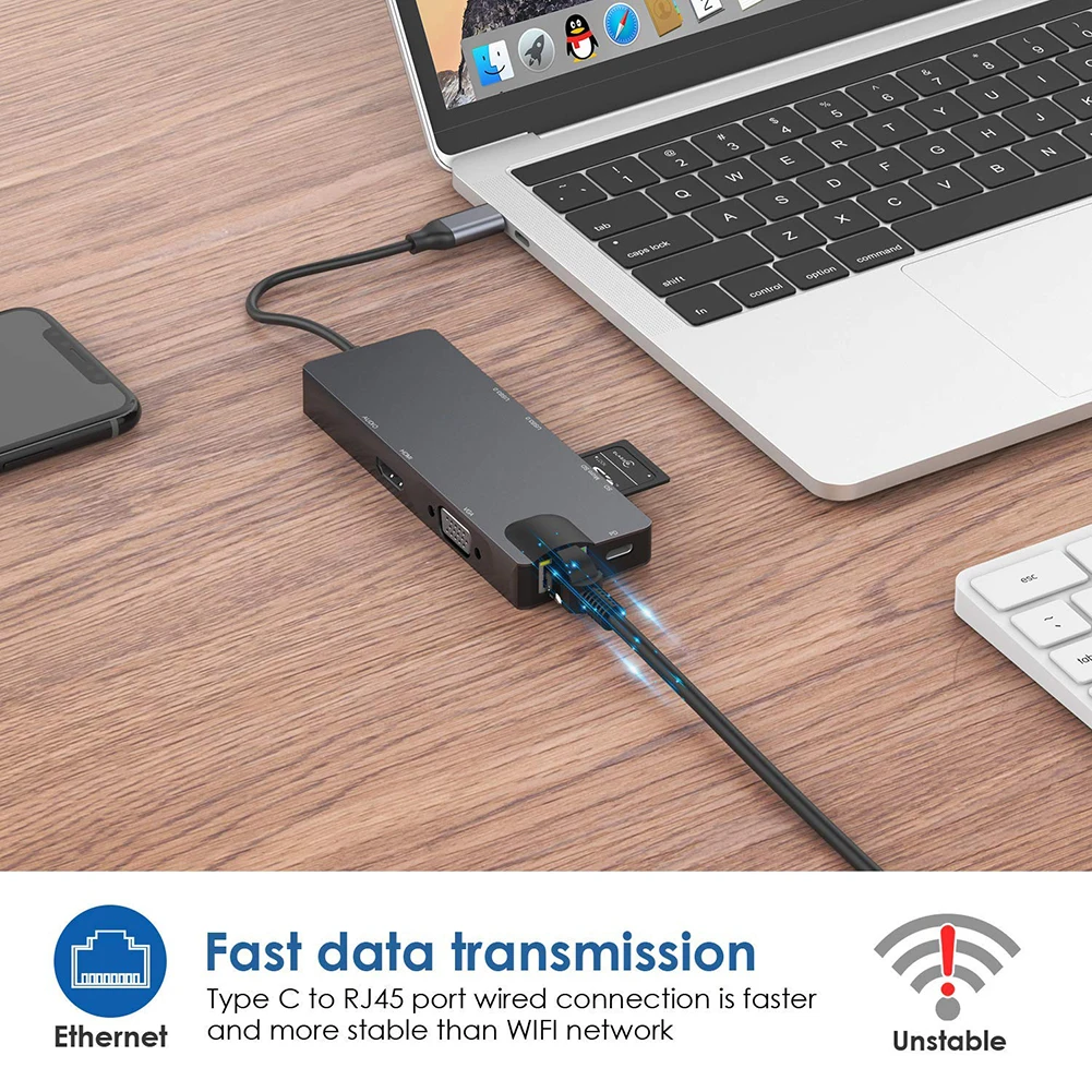 8 In 1 USB C Hub Adapter USB To HDMI 3.0 Hub Card Reader Docking Station With Gigabit Network Card Home Audio Video Equipments
8 In 1 USB C Hub Adapter USB To HDMI 3.0 Hub Card Reader Docking Station With Gigabit Network Card Home Audio Video Equipments