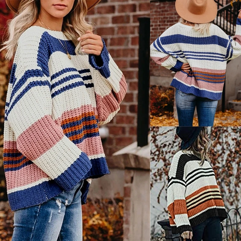 Women Autumn Long Sleeve Crew Neck Sweater Chunky Knitted Color Block Striped Pullover Tops Oversized Baggy Loose Jumper Shirt S
Women Autumn Long Sleeve Crew Neck Sweater Chunky Knitted Color Block Striped Pullover Tops Oversized Baggy Loose Jumper Shirt S