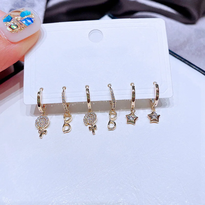 Fashion 6 Piece Set Punk Geometric Star Earrings For Women Piercing Huggies Gold Earrings Hoops Party Jewelry Gift 
Fashion 6 Piece Set Punk Geometric Star Earrings For Women Piercing Huggies Gold Earrings Hoops Party Jewelry Gift