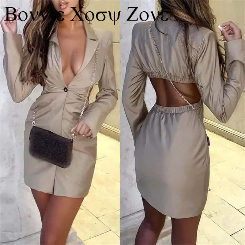 Notched Collar Long Sleeve Button Design Cutout Blazer Bodycon Dress Skinny Work Plain Chic Summer Autumn Mini Dresses For Women
Notched Collar Long Sleeve Button Design Cutout Blazer Bodycon Dress Skinny Work Plain Chic Summer Autumn Mini Dresses For Women