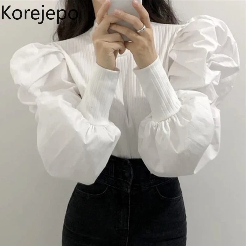 Korejepo Korean Ins Blouses Early Autumn Palace Style Round Neck Splicing 2021 New Design Puff Sleeve Slim Shirt Top Women
Korejepo Korean Ins Blouses Early Autumn Palace Style Round Neck Splicing 2021 New Design Puff Sleeve Slim Shirt Top Women