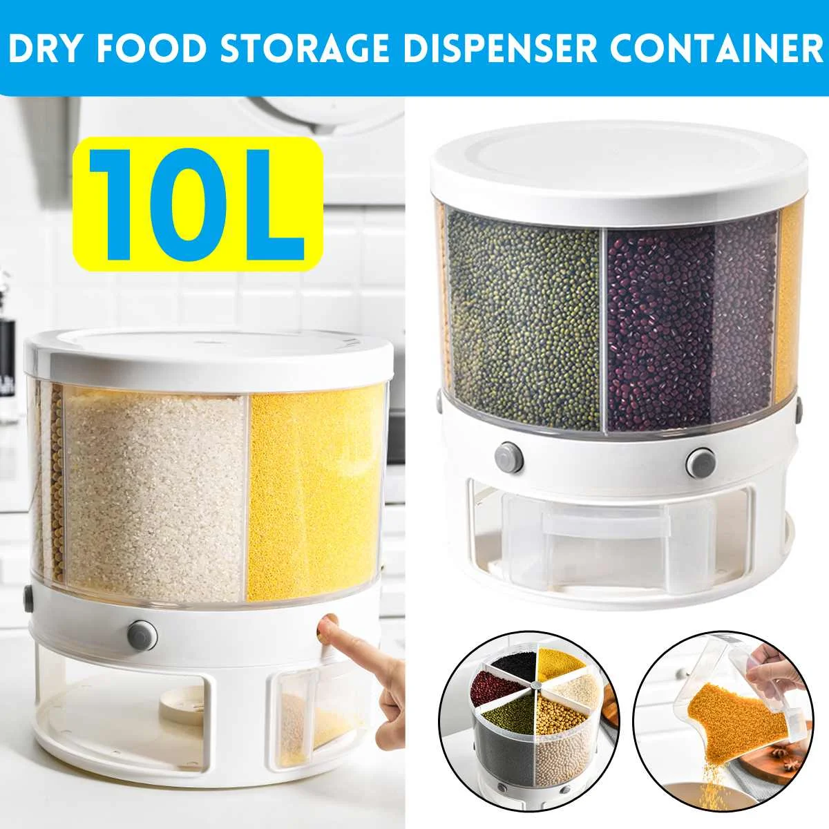 10L Plastic Kitchen Cereal Dispenser Storage Box 6 Grids Rotating Moisture Proof Flour Dry Food Storage Dispenser Container Case
10L Plastic Kitchen Cereal Dispenser Storage Box 6 Grids Rotating Moisture Proof Flour Dry Food Storage Dispenser Container Case