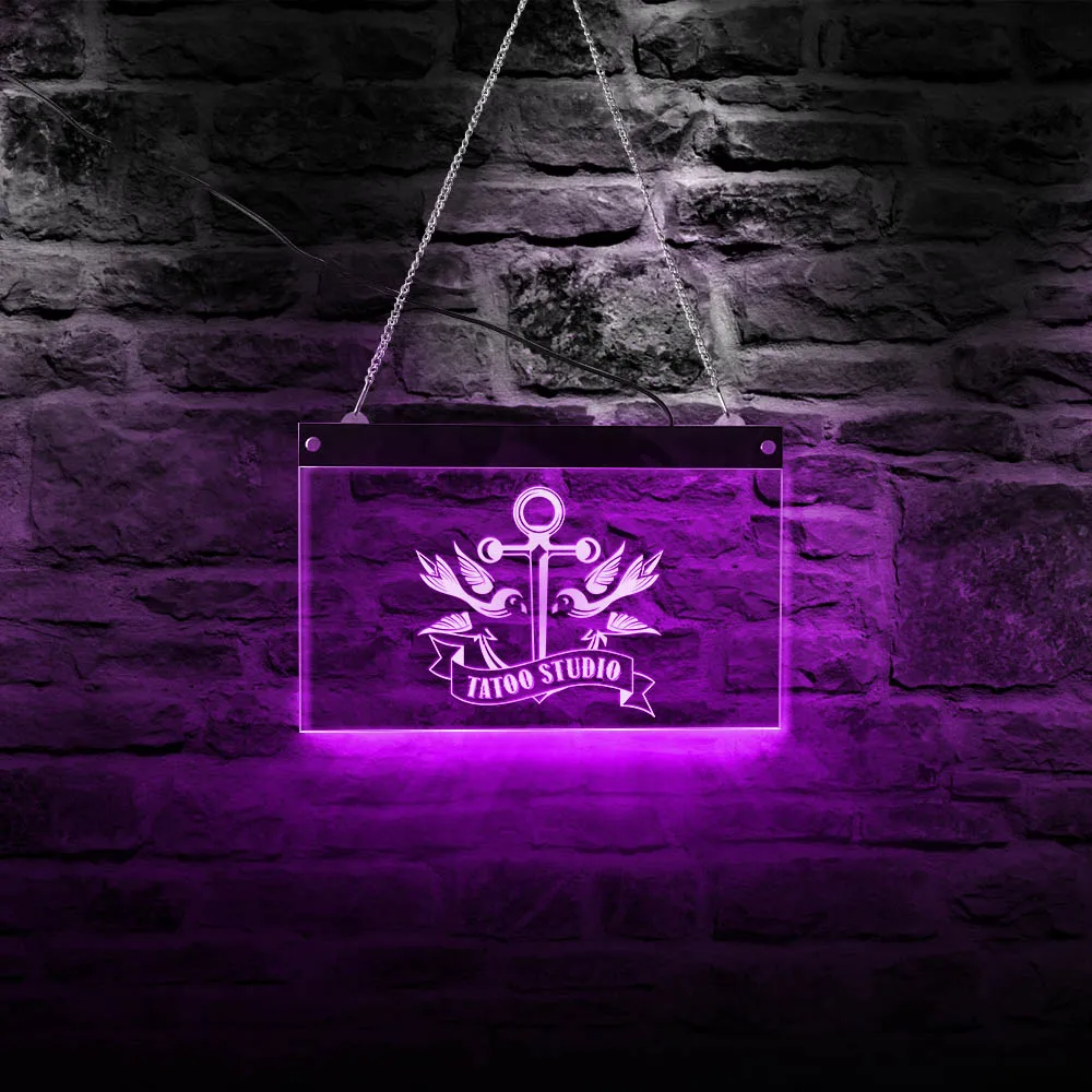 

Anchor and Bird Temporary Tattoo LED Lighting Neon Sign Naval Ship Anchor Tattoo Studio LED Lighted Business Board Open Sign