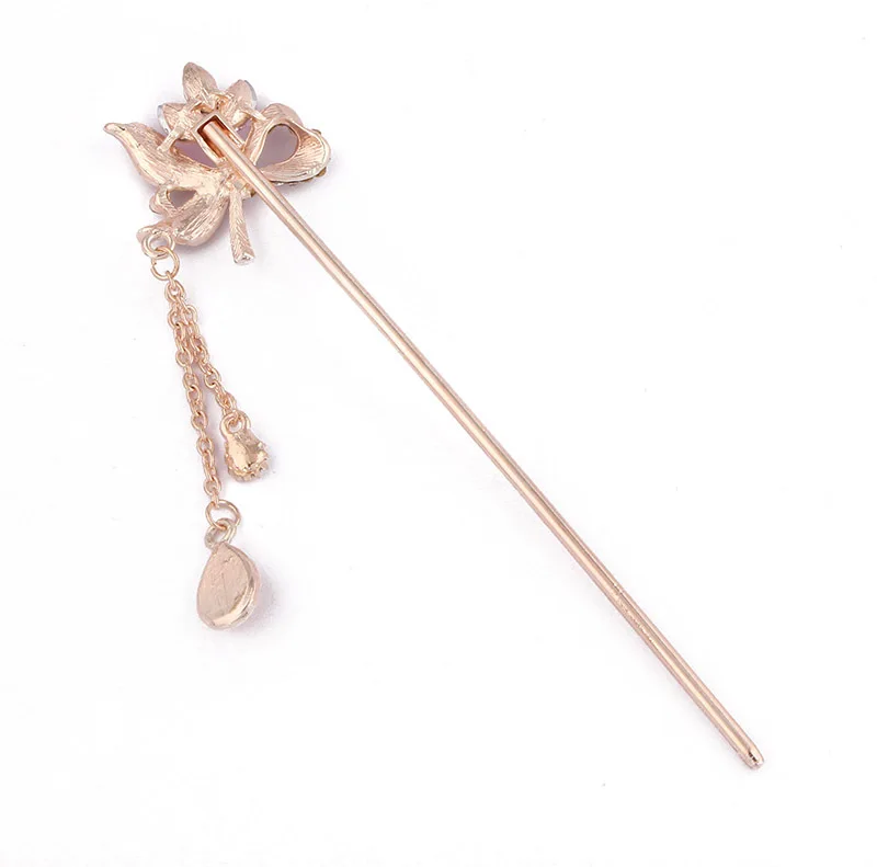 Korea Style Crystal Rhinestone Flower Hair Stick Teardrop Metal Chain Tassel Accessory Women Fashion Jewelry | Украшения и