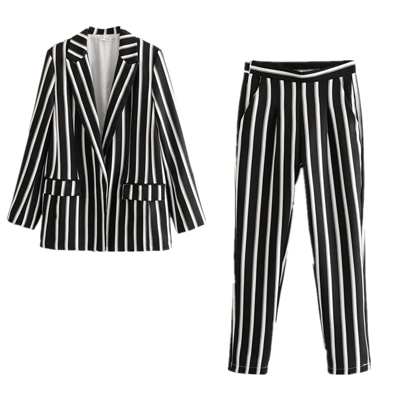 Women's suit pants suit new best spring and autumn Slim black and white striped ladies jacket Casual trousers set of two
Women's suit pants suit new best spring and autumn Slim black and white striped ladies jacket Casual trousers set of two