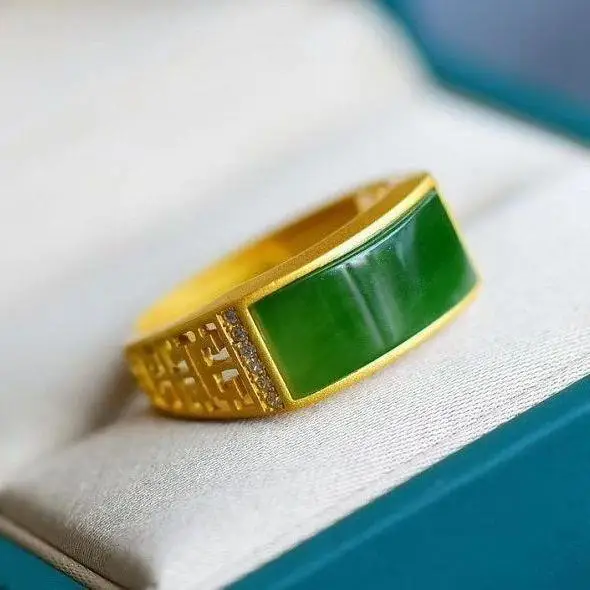Natural Hetian Jade Stone Ring for Women Retro Opening Chinese Royal Court Style Sterling Silver Gilding Lucky Gemstone Index Fi
Natural Hetian Jade Stone Ring for Women Retro Opening Chinese Royal Court Style Sterling Silver Gilding Lucky Gemstone Index Fi