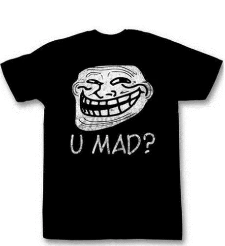 Фото Взрослая Мужская забавная черная футболка Meme Troll Face You Mad Distressed|Мужские футболки| |