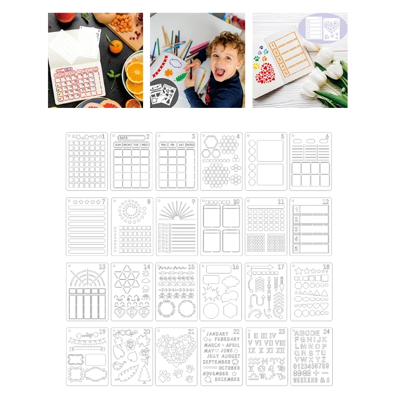 24 Pack Journal Planner Stencils, Reusable Bullet Stencils Set for A5 Notebook & Most Journals, Includes Letter Stencil, &
24 Pack Journal Planner Stencils, Reusable Bullet Stencils Set for A5 Notebook & Most Journals, Includes Letter Stencil, &