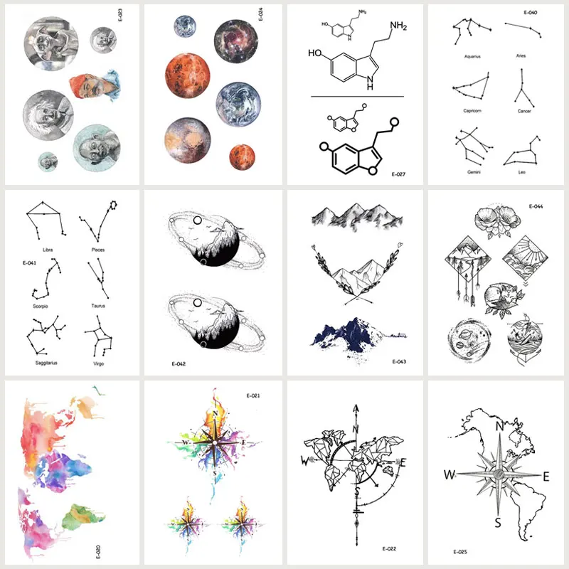 Wyuen 12 PCS/lot Planet Molecule Fake Tattoo World Map Temporary Arm Tatoo Stickers for Woman Body Art Space Tattoos JY-029
Wyuen 12 PCS/lot Planet Molecule Fake Tattoo World Map Temporary Arm Tatoo Stickers for Woman Body Art Space Tattoos JY-029