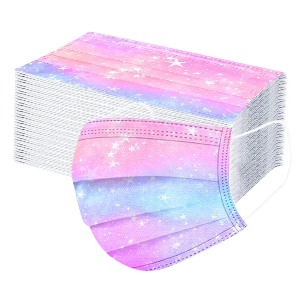 50pcs Adult Disposable Mask Tie-dye Gradient Printed Three-layer Non Woven Masks Halloween Cosplay Dustproof Masque Face Scarf
50pcs Adult Disposable Mask Tie-dye Gradient Printed Three-layer Non Woven Masks Halloween Cosplay Dustproof Masque Face Scarf