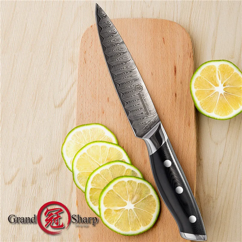 Grandsharp 5 Inch Utility Knife 67 Layers VG10 Japanese Damascus Steel Chef Knife High Carbon Kitchen Knife G10 Handle Gift Box
Grandsharp 5 Inch Utility Knife 67 Layers VG10 Japanese Damascus Steel Chef Knife High Carbon Kitchen Knife G10 Handle Gift Box
