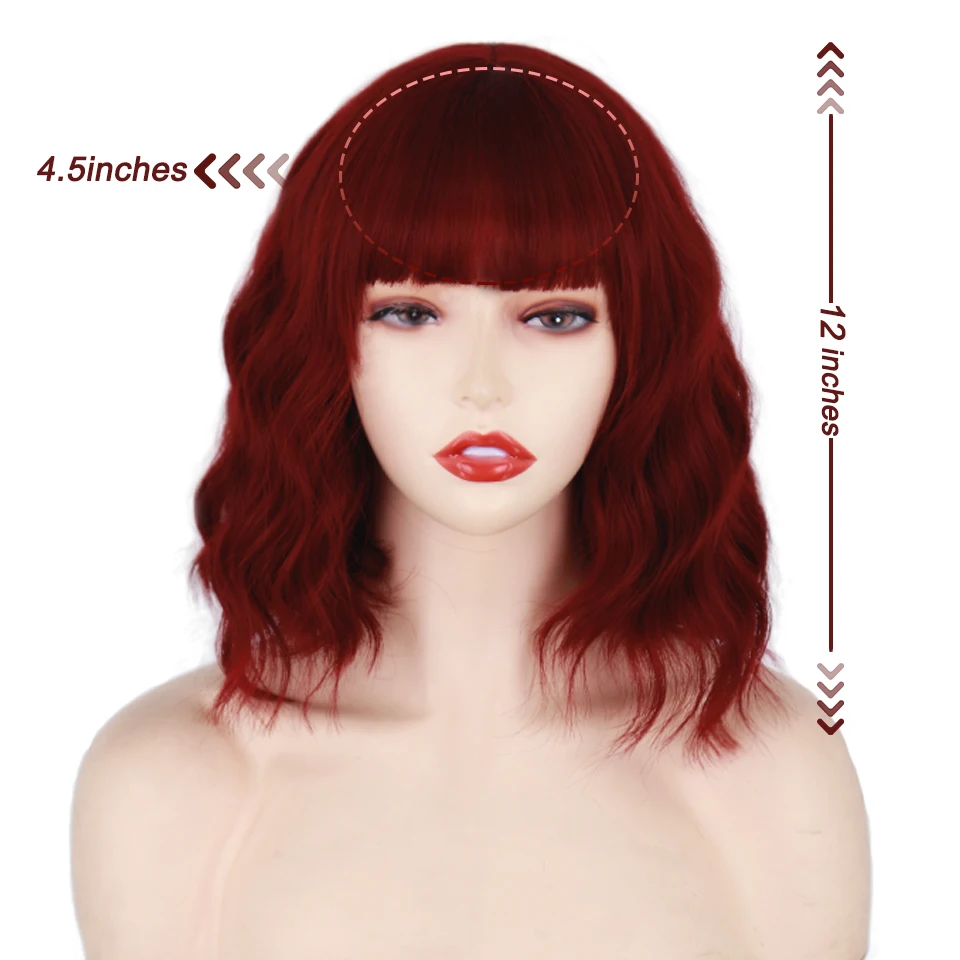 Короткие синтетические парики боб для женщин Волнистые с челкой волнистый парик