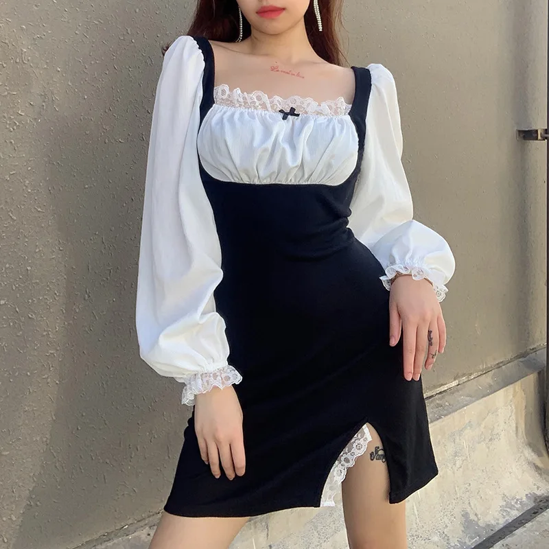 The New Summer 2021 Women's Dress Is Spliced with Contrasting Colors, Square Collar, Bubble, Nine Split Sleeves, and Split Hips
The New Summer 2021 Women's Dress Is Spliced with Contrasting Colors, Square Collar, Bubble, Nine Split Sleeves, and Split Hips