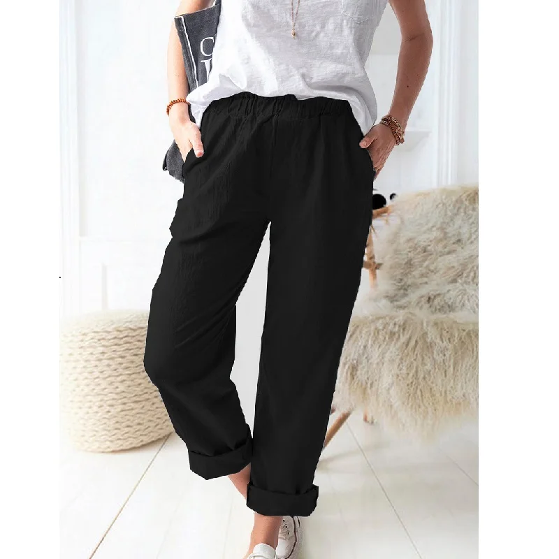 Cotton Linen Big Pocket Thin Women's Pants Solid Elastic Waist Pant For Women 2021 Summer Straight White Homewear Trousers
Cotton Linen Big Pocket Thin Women's Pants Solid Elastic Waist Pant For Women 2021 Summer Straight White Homewear Trousers