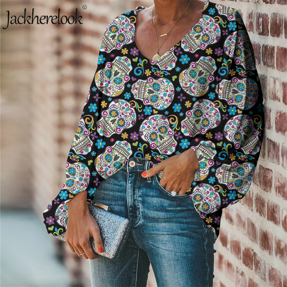 Jackherelook Day Of The Dead Skull Print Chiffon Blouse Women Spring Autumn Tops Tee Sugar Skull Design Femme Blusas
Jackherelook Day Of The Dead Skull Print Chiffon Blouse Women Spring Autumn Tops Tee Sugar Skull Design Femme Blusas
