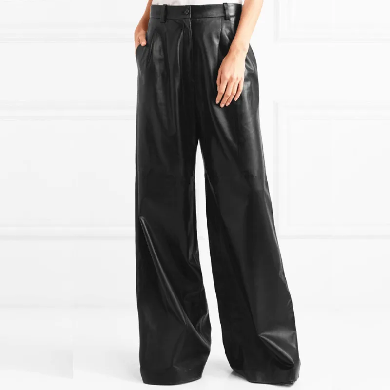 DEAT 2021 new spring and autumn fashion women clothes high waist floor length PU leather straight pants female trousers WP10301L 
DEAT 2021 new spring and autumn fashion women clothes high waist floor length PU leather straight pants female trousers WP10301L
