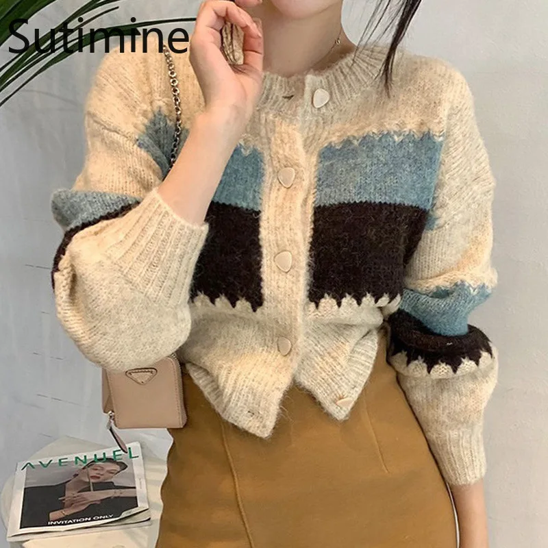 Woolen Sweater for Women O-Neck Women's Knitwear Casual Striped Long Sweater Coats Single Breasted Loose Knitted Cardigan
Woolen Sweater for Women O-Neck Women's Knitwear Casual Striped Long Sweater Coats Single Breasted Loose Knitted Cardigan